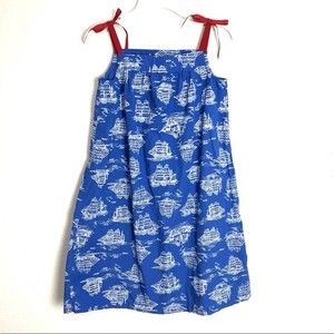 Hanna Andersson Sailboats dress boat print blue dress sleeveless Sz 140 US 10